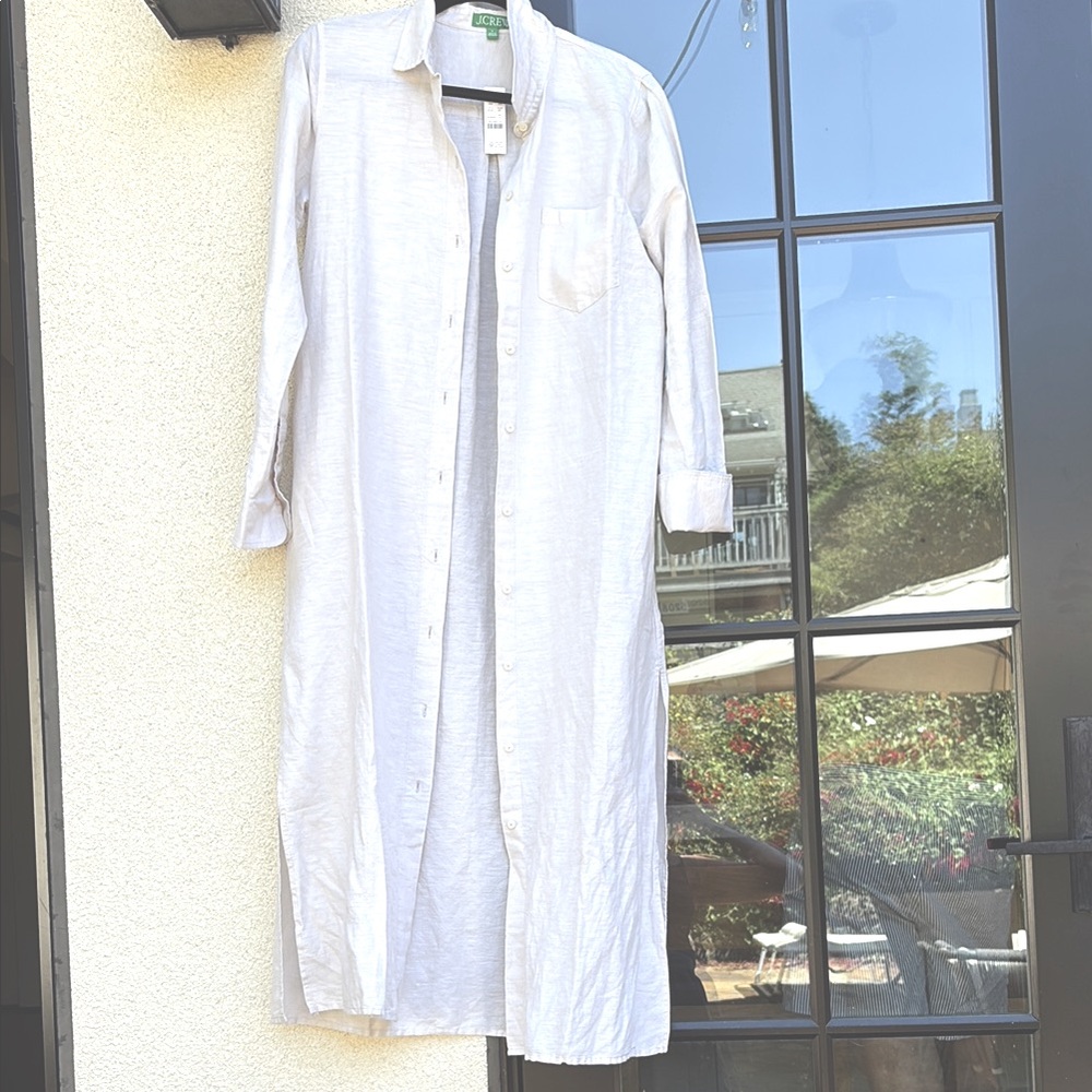 NWT J. Crew Cream linen blend Button-Up shirt dress/coverup